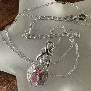 Sterling silver knotwork pendant with pink CZ, 18in
